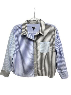 Talbots Pure Cotton Knit Pinstripe Oxford Poplin Chambray Preppy Dress Shirt